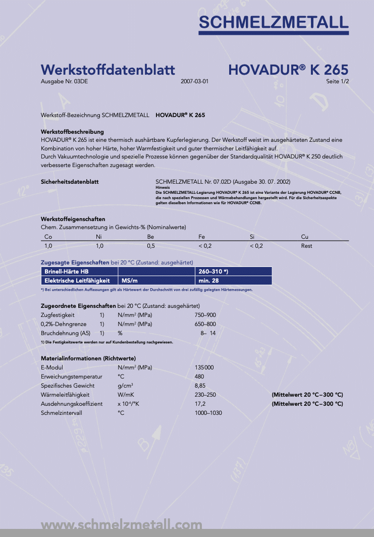 Werkstoffdatenblatt: HOVADUR® K265 thumbnail